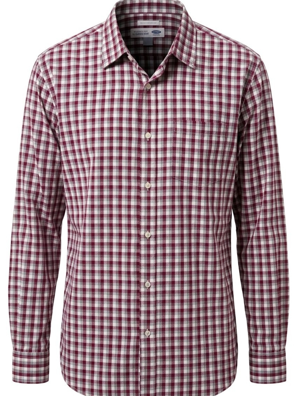 Old Navy Men's Burgundy and White Gingham Button-Down Shirt